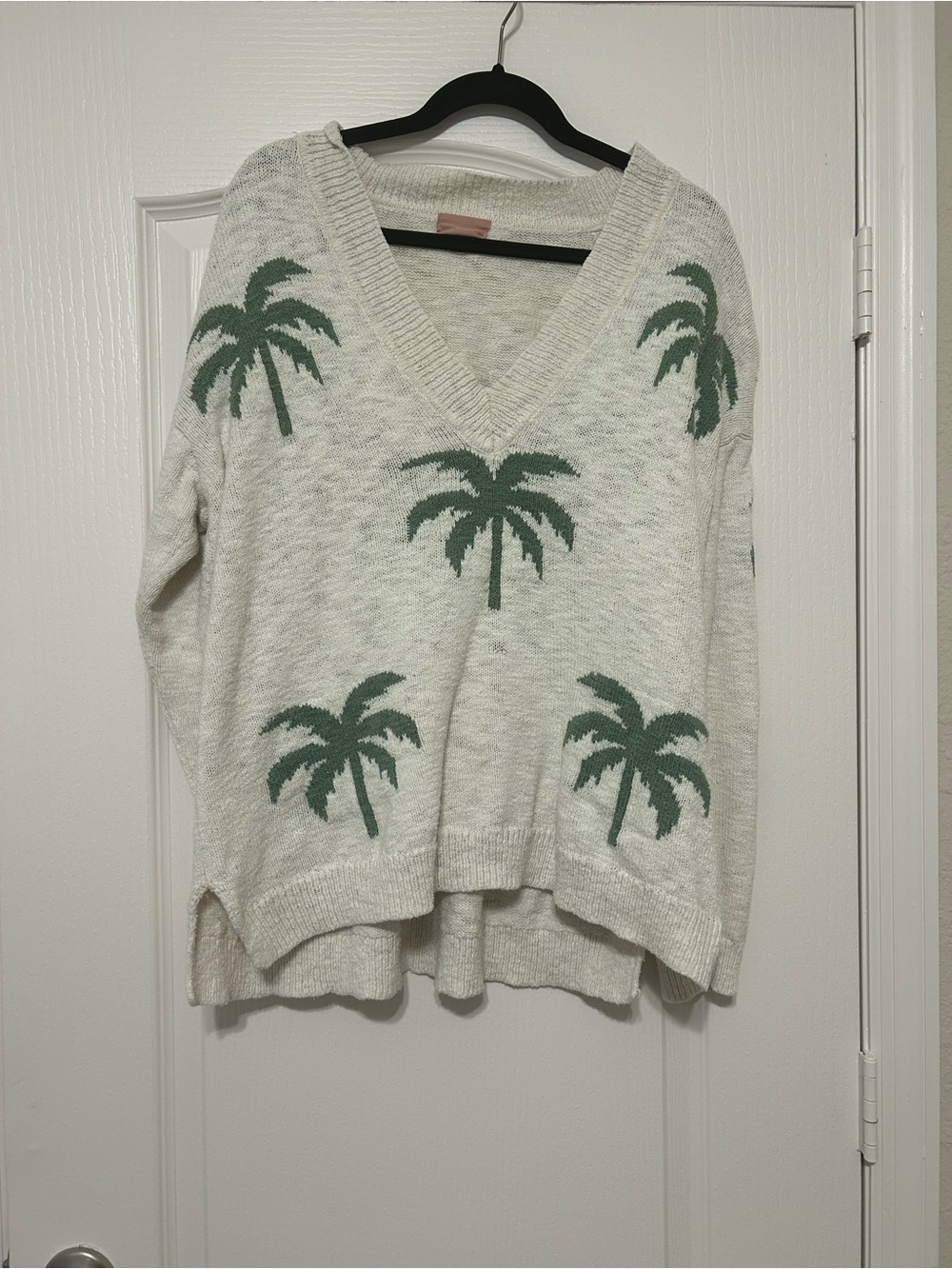 Show Me Your MuMu Cream V-Neck Palm Tree Sweater